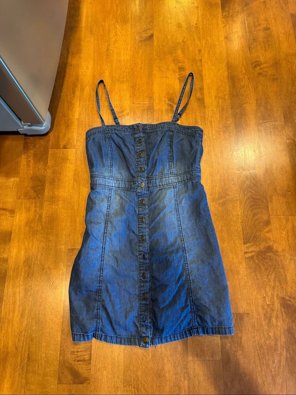 Y2K Tinseltown Denim Mini Dress Juniors M Button Front Spaghetti Strap Jean